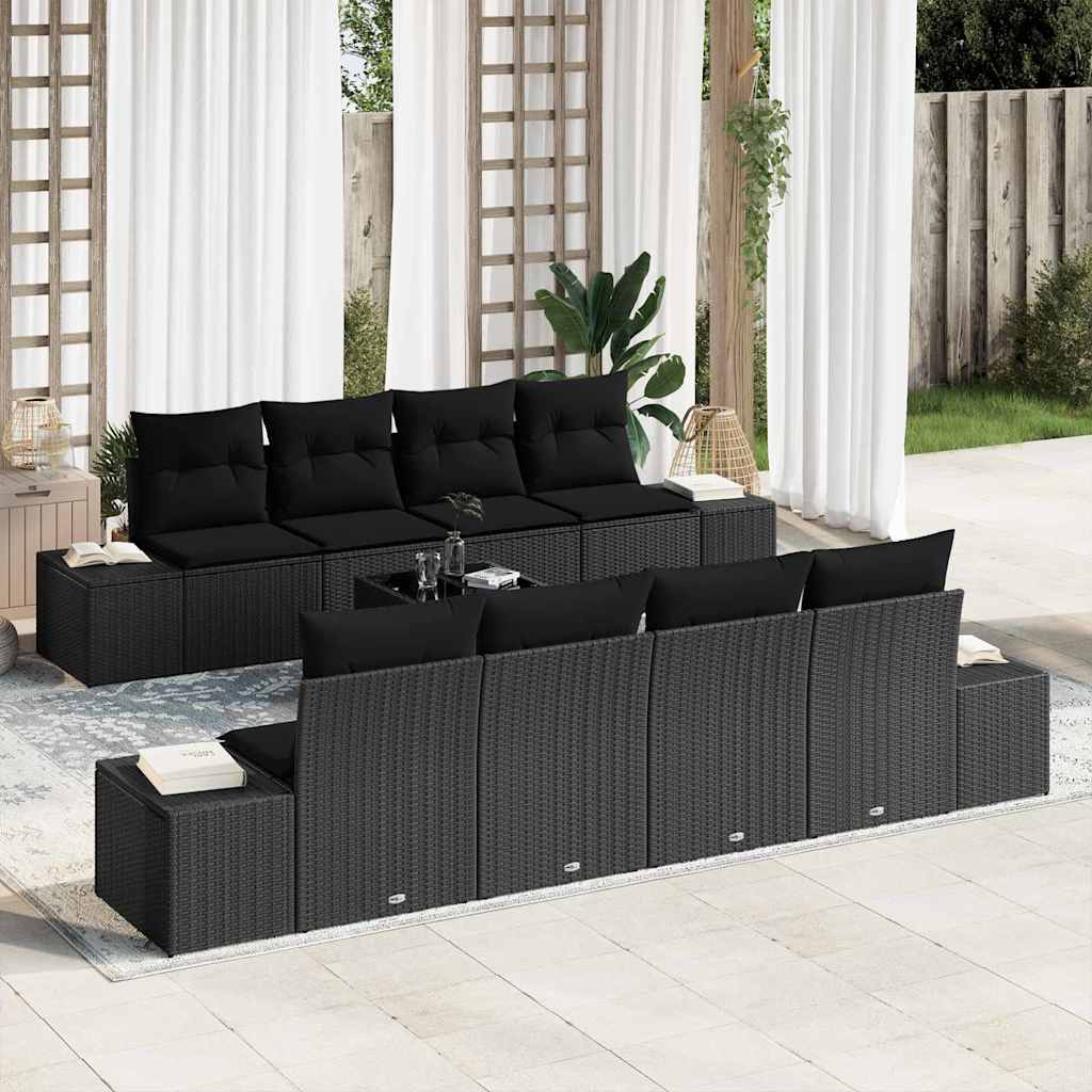 8721158965790_mo-im_en_hd_1 vidaXL Garden Sofa Set with Cushion 7 pcs Black 294 x 62 x 69 cm - Image 1