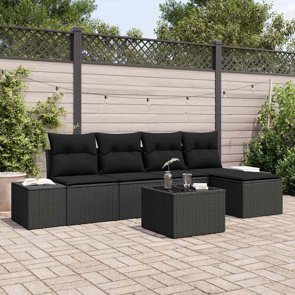 vidaXL Garden Sofa Set 6 pcs Black Poly rattan