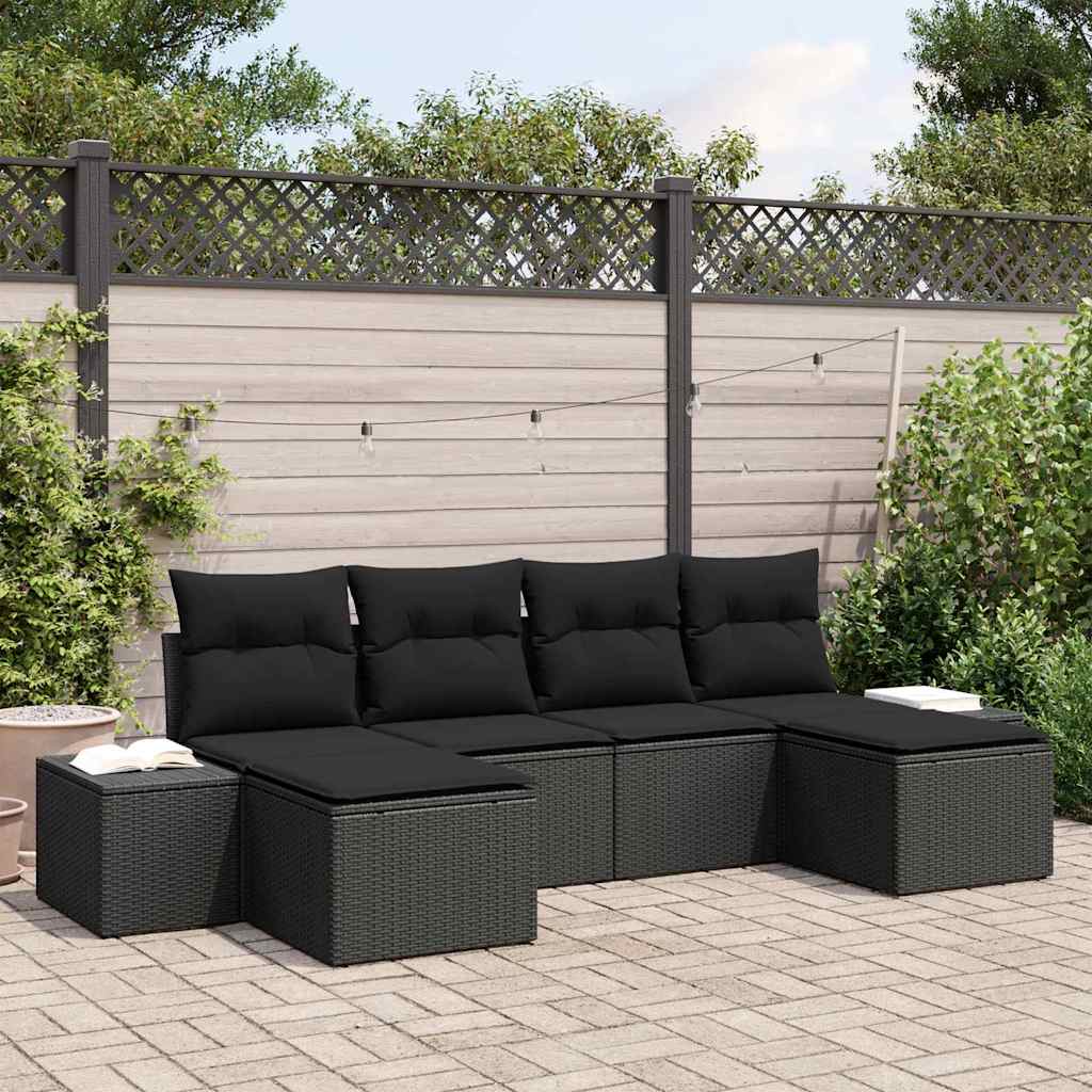 8721158967596_mo-im_en_hd_1 vidaXL Garden Sofa Set with Cushion 6 pcs Black Poly rattan - Image 1