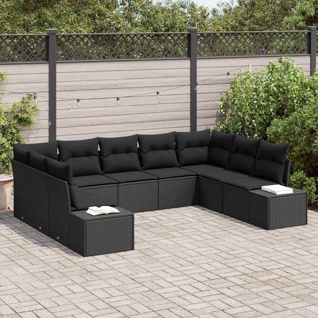 8721158968098_mo-im_en_hd_1 vidaXL Garden Sofa Set with Cushion 9 pcs Black Poly rattan - Image 1