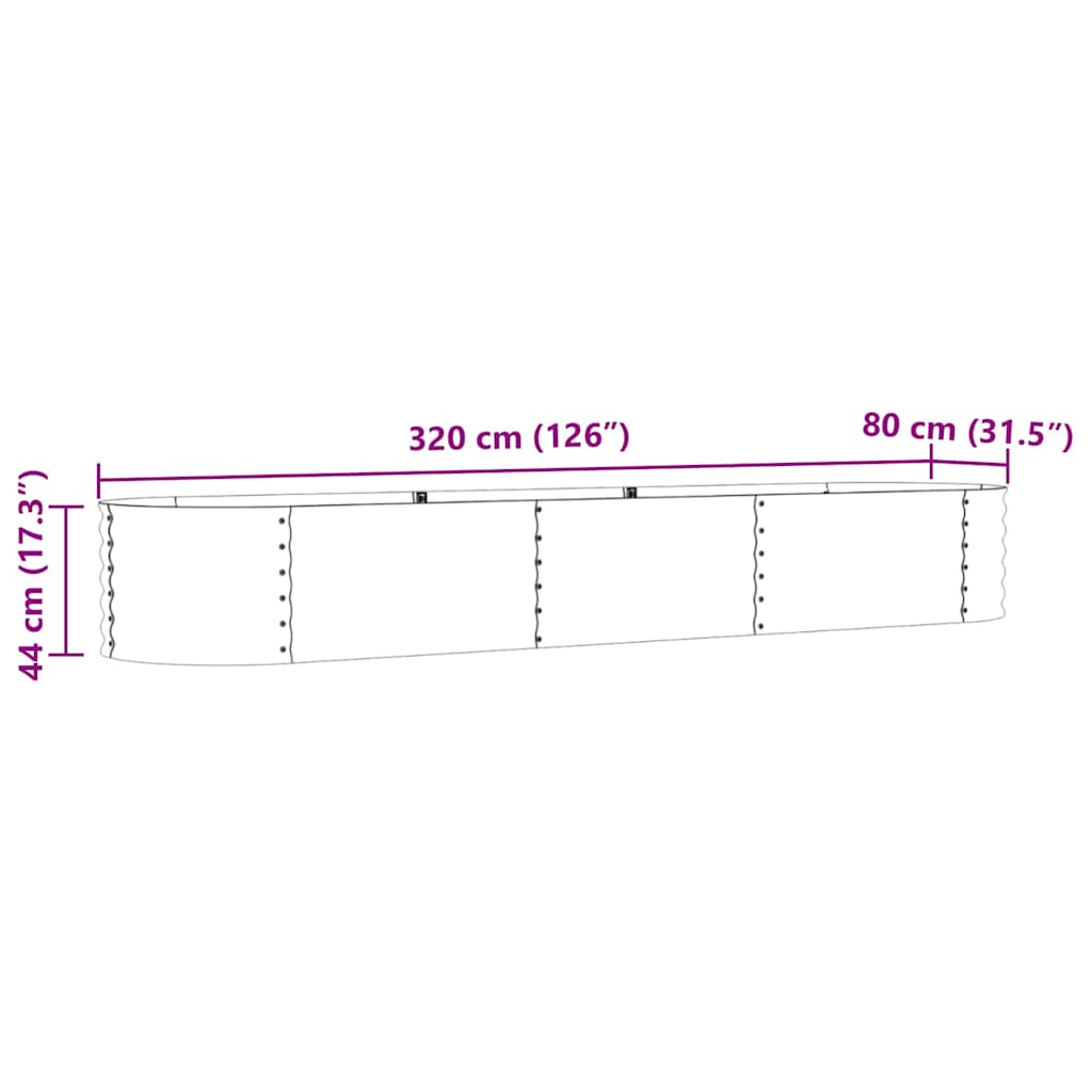 8721158973672_wbg-siz_en_hd_1 vidaXL Garden Raised Bed Brown 320 x 80 x 44 cm Steel - Image 11