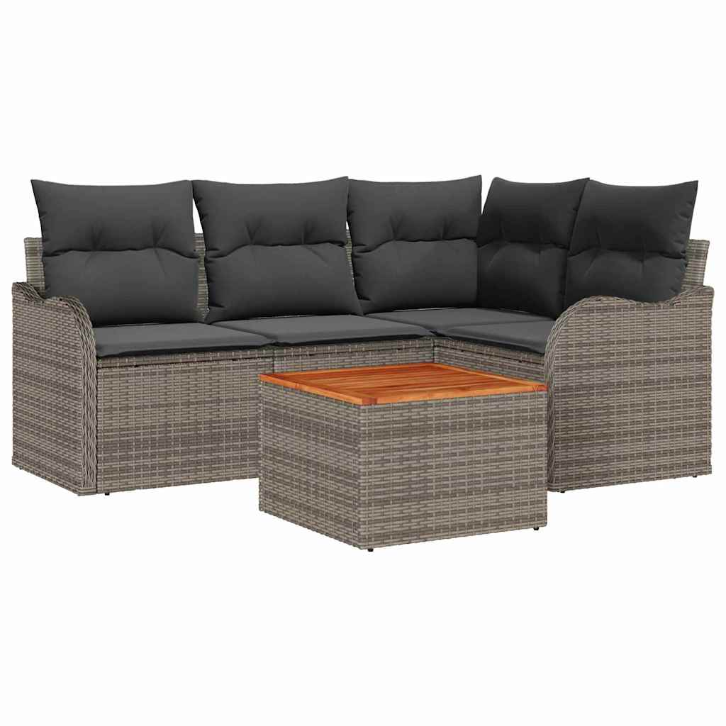 8721158975614_wbg-an-m_en_hd_5 vidaXL Garden Sofa Set 5 pcs Grey Poly rattan - Image 2