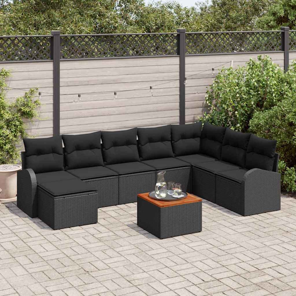 8721158977328_mo-im_en_hd_1 vidaXL Garden Sofa Set with Cushion 9 pcs Black Poly rattan - Image 1