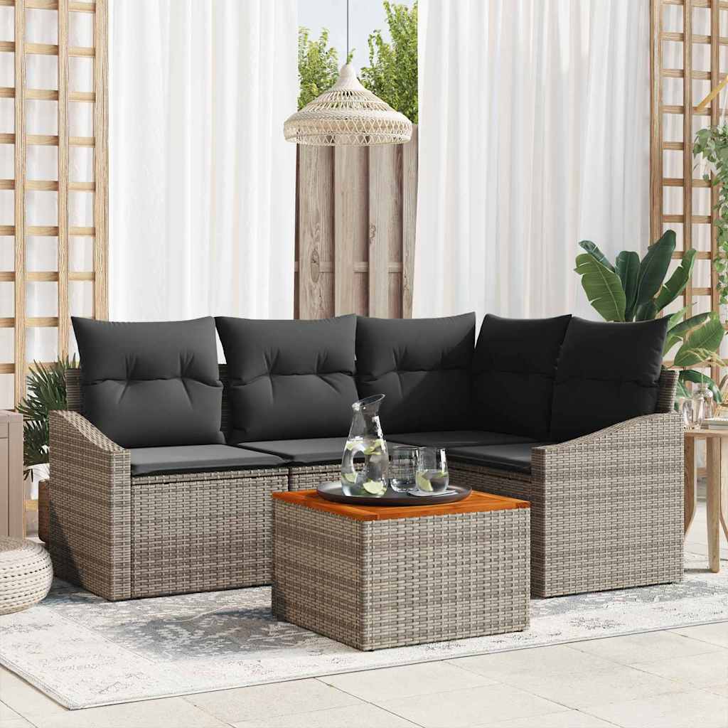 vidaXL Garden Sofa Set with Cushion 5 pcs Grey Poly rattan