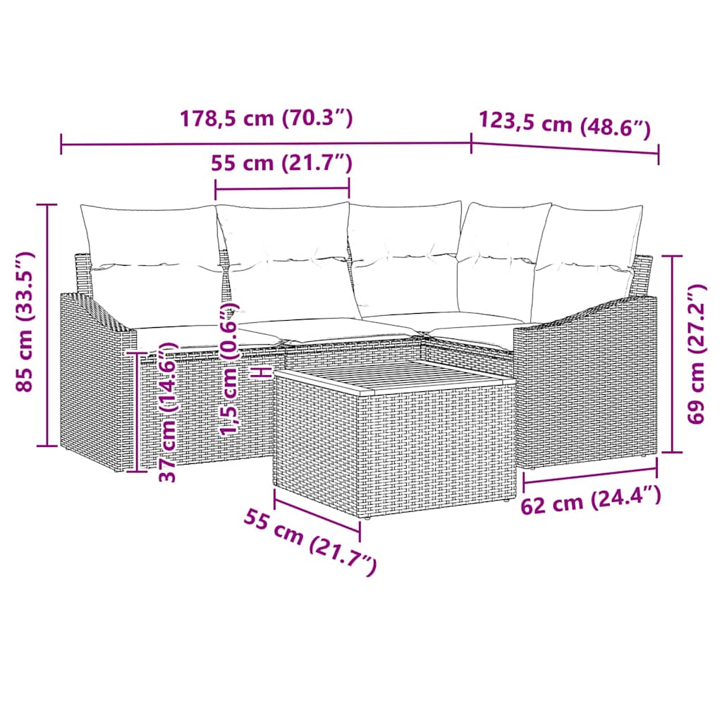 8721158979391_wbg-siz_en_hd_1 vidaXL Garden Sofa Set with Cushion 5 pcs Grey Poly rattan - Image 9