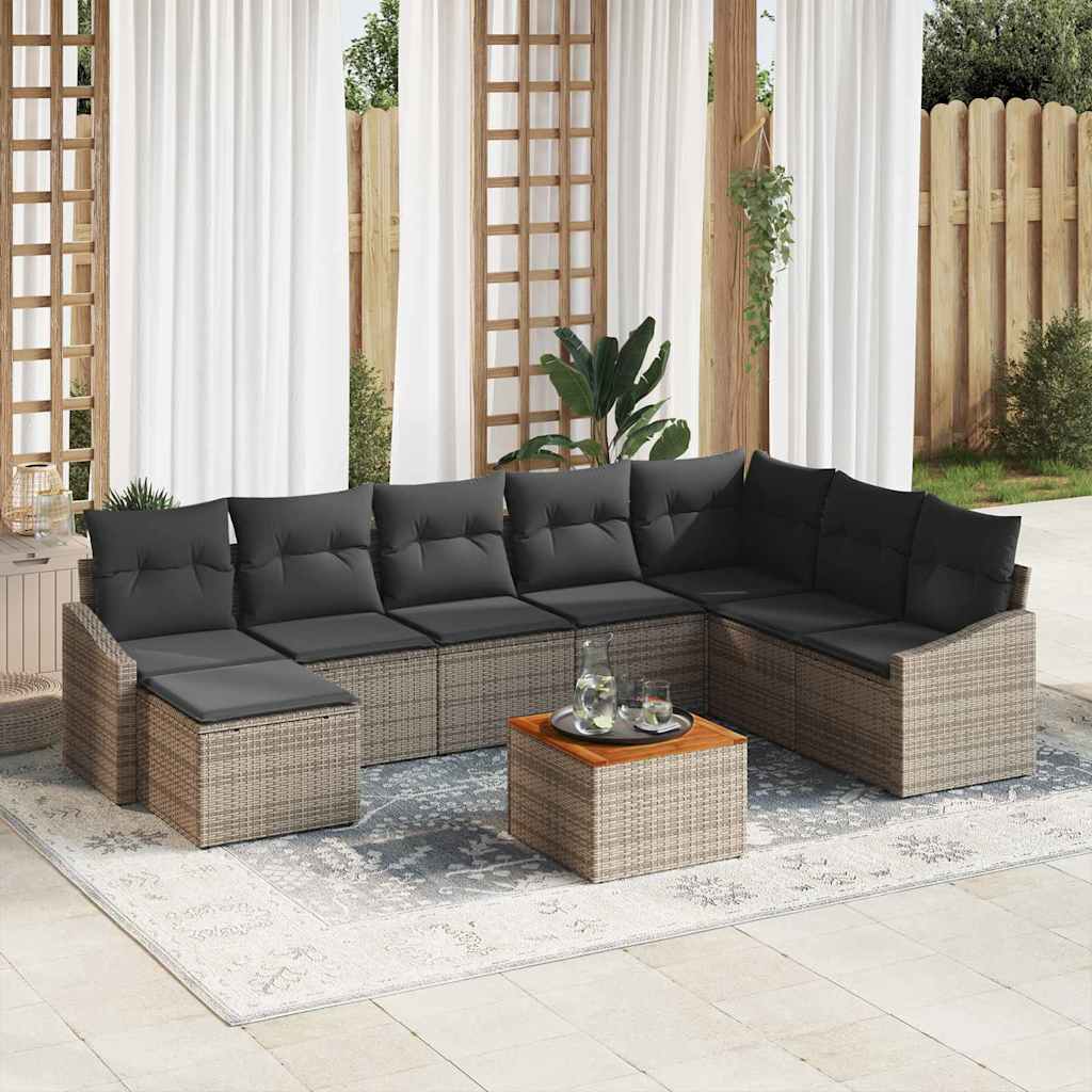 8721158979810_mo-im_en_hd_1 vidaXL Garden Sofa Set with Cushion 9 pcs Grey Poly rattan - Image 1