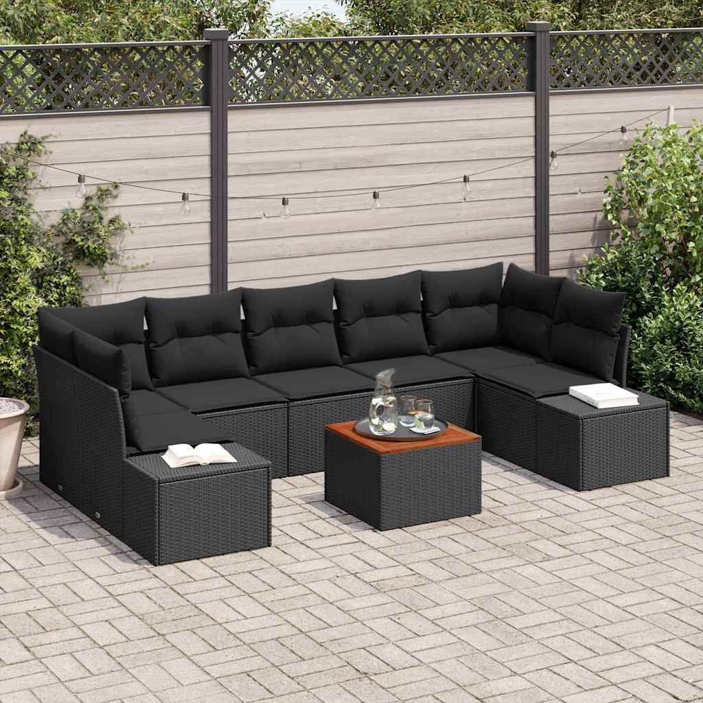 8721158980403_mo-im_en_hd_1 vidaXL Garden Sofa Set with Cushion 8 pcs Black Poly rattan - Image 1