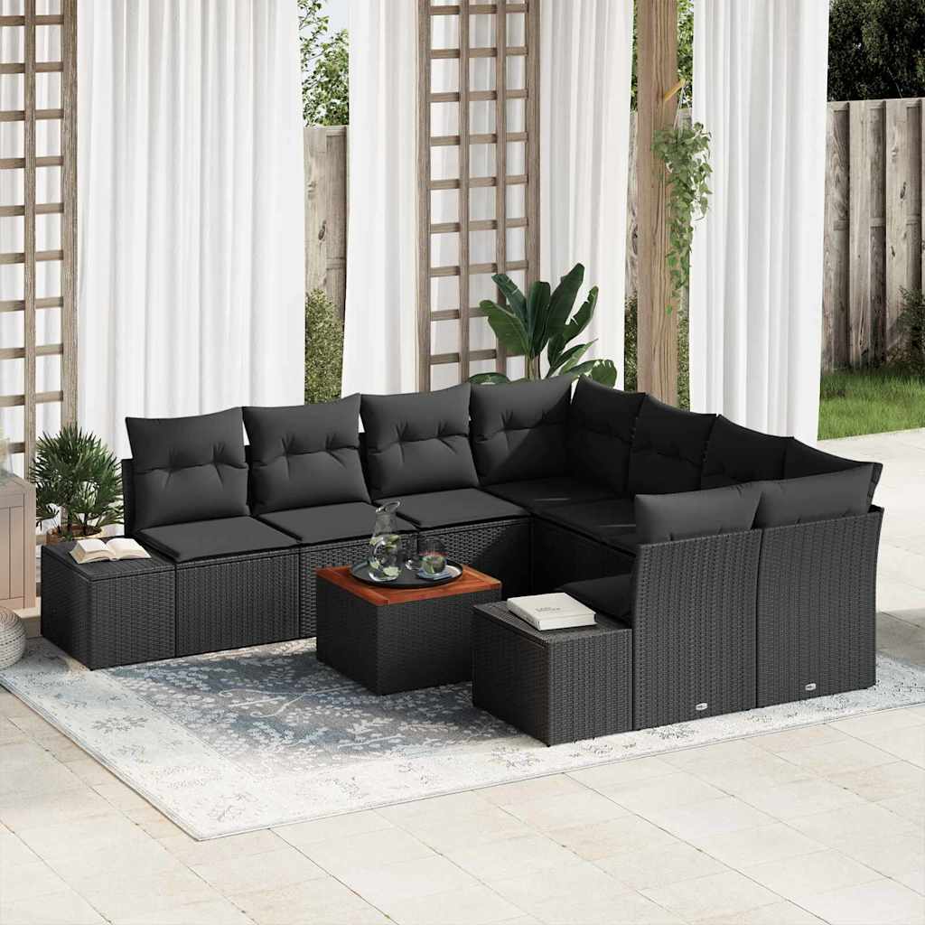 8721158980540_mo-im_en_hd_1 vidaXL Garden Sofa Set with Cushion 9 pcs Black Poly rattan - Image 1