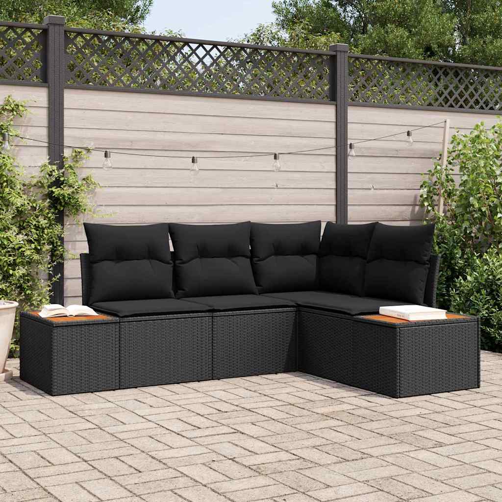 8721158981882_mo-im_en_hd_1 vidaXL Garden Sofa Set with Cushion 4 pcs Black Poly rattan - Image 1