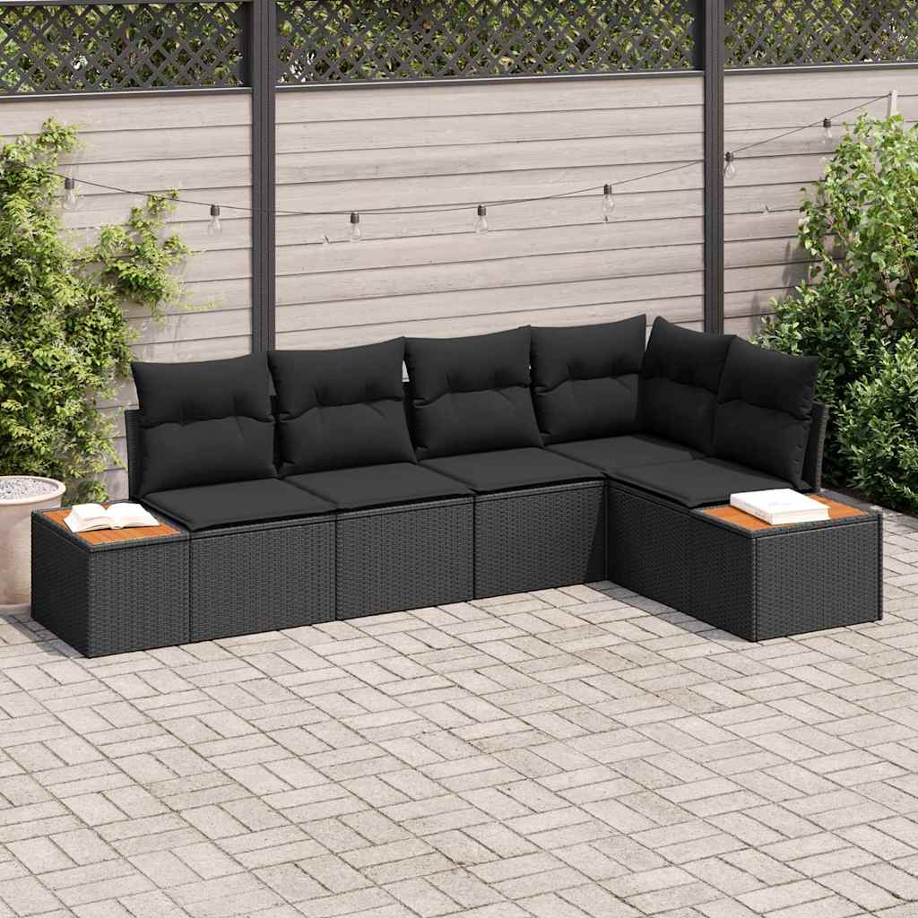 8721158981981_mo-im_en_hd_1 vidaXL Garden Sofa Set with Cushion 5 pcs Black Poly rattan - Image 1
