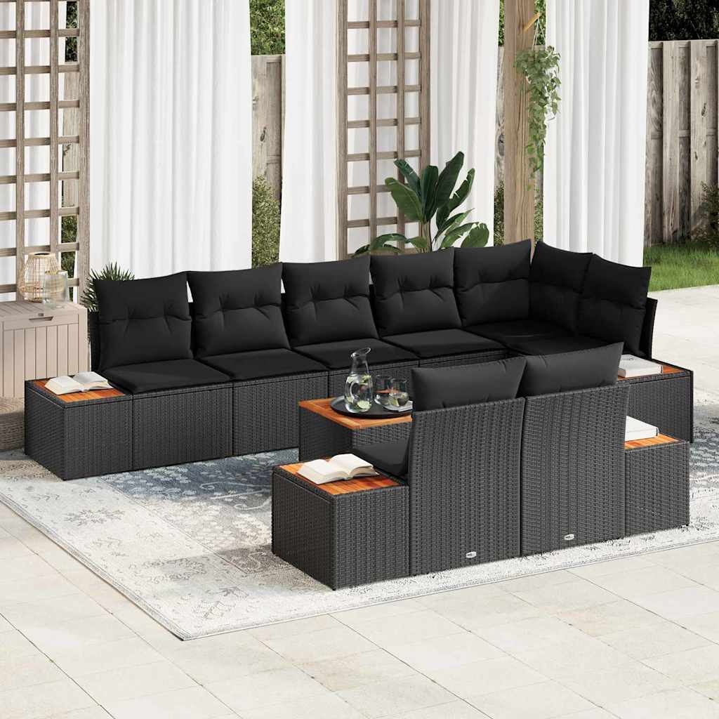 8721158982285_mo-im_en_hd_1 vidaXL Garden Sofa Set with Cushion 9 pcs Black Poly rattan - Image 1