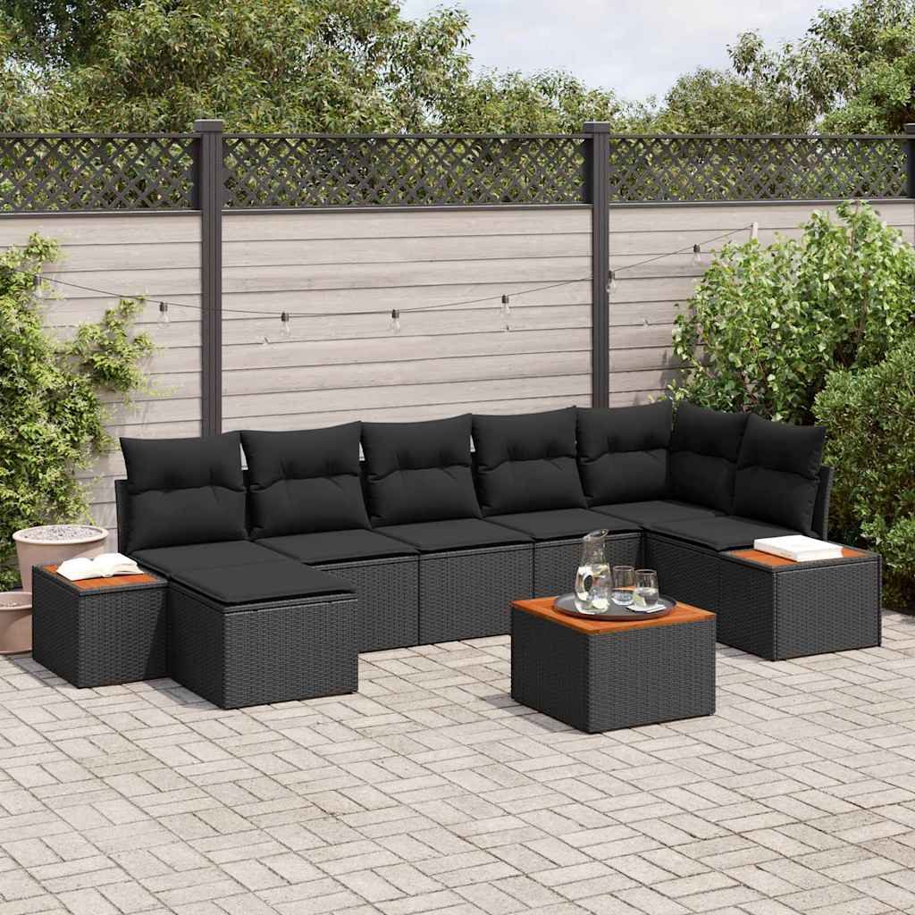 vidaXL Garden Sofa Set with Cushion 8 pcs Black Poly rattan