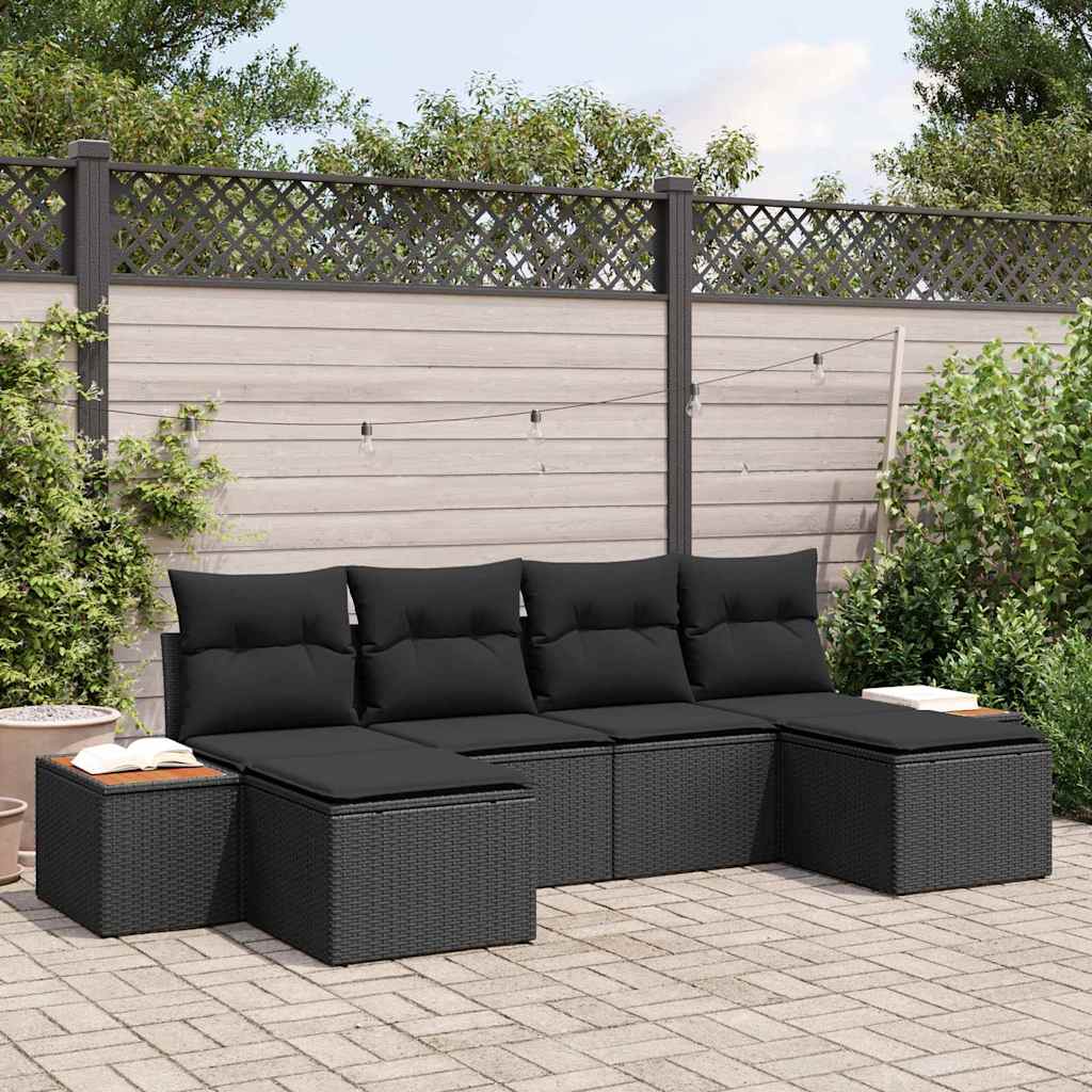 vidaXL Garden Sofa Set with Cushion 6 pcs Black Poly rattan