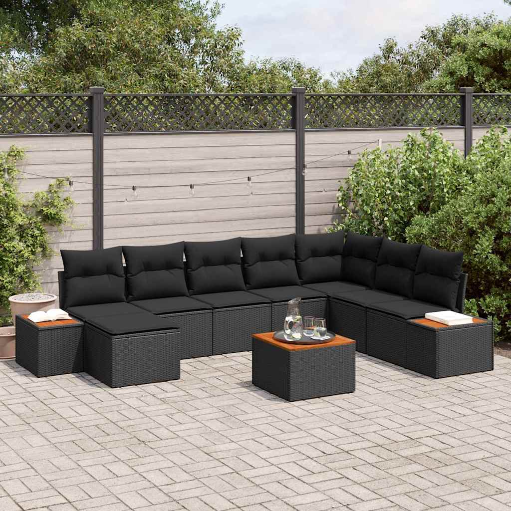8721158982636_mo-im_en_hd_1 vidaXL Garden Sofa Set with Cushion 9 pcs Black Poly rattan - Image 1