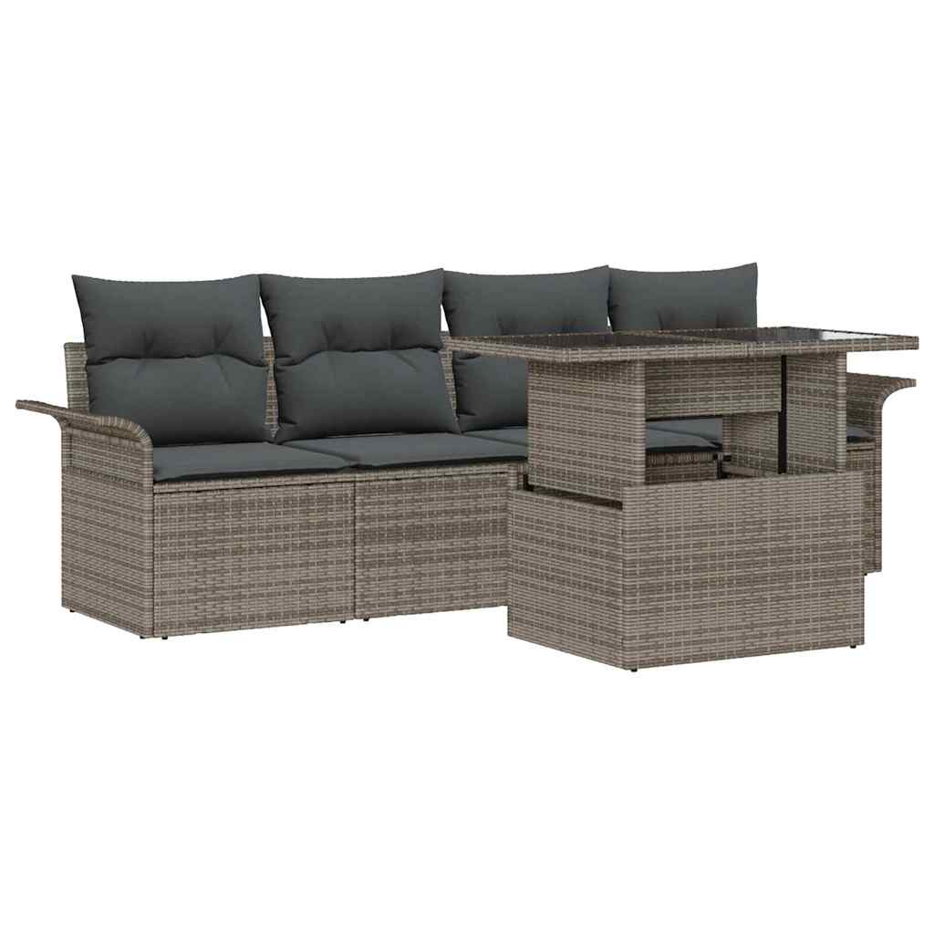 8721158982995_wbg-an-m_en_hd_4 vidaXL Garden Sofa Set with Cushion 5 pcs Grey Poly rattan - Image 2