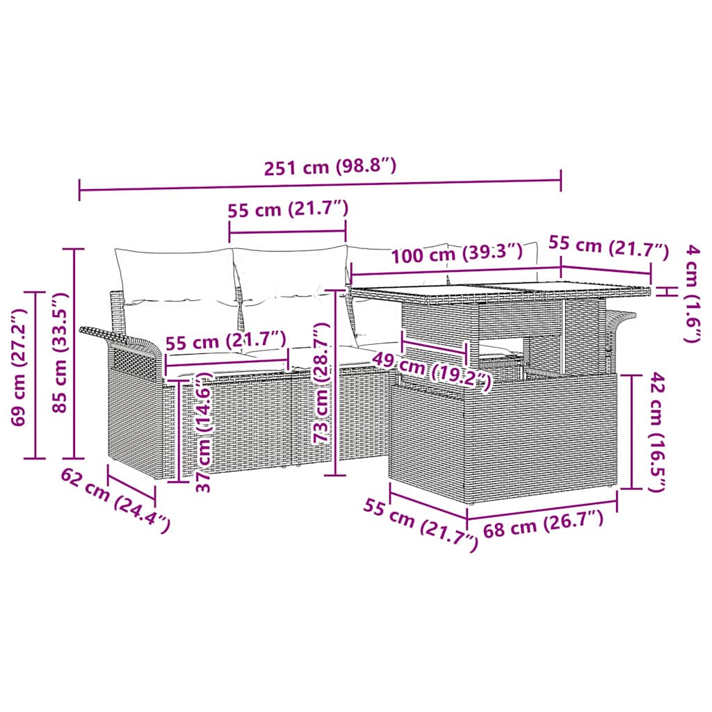 8721158982995_wbg-siz_en_hd_1 vidaXL Garden Sofa Set with Cushion 5 pcs Grey Poly rattan - Image 10