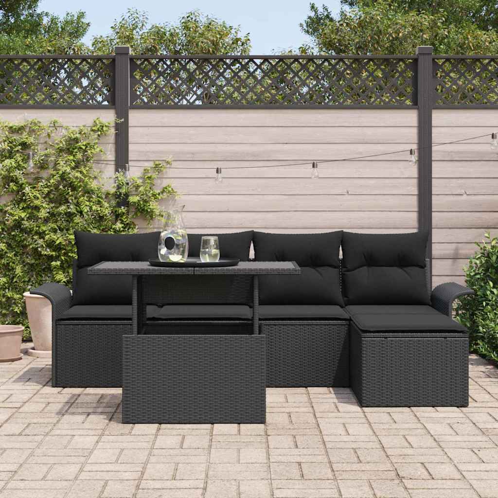 8721158983831_mo-im_en_hd_2 vidaXL Garden Sofa Set with Cushion 6 pcs Black Poly rattan - Image 3