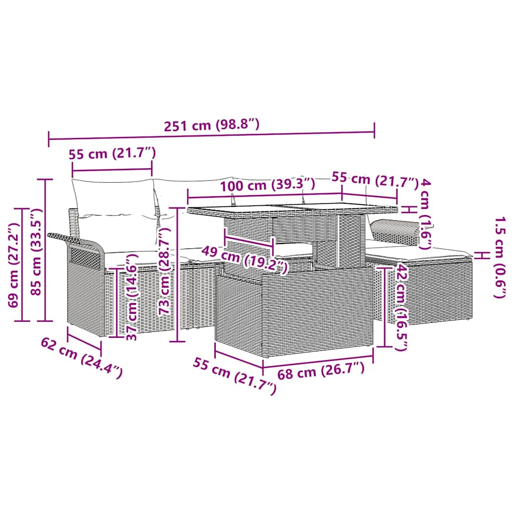 8721158983831_wbg-siz_en_hd_1 vidaXL Garden Sofa Set with Cushion 6 pcs Black Poly rattan - Image 11