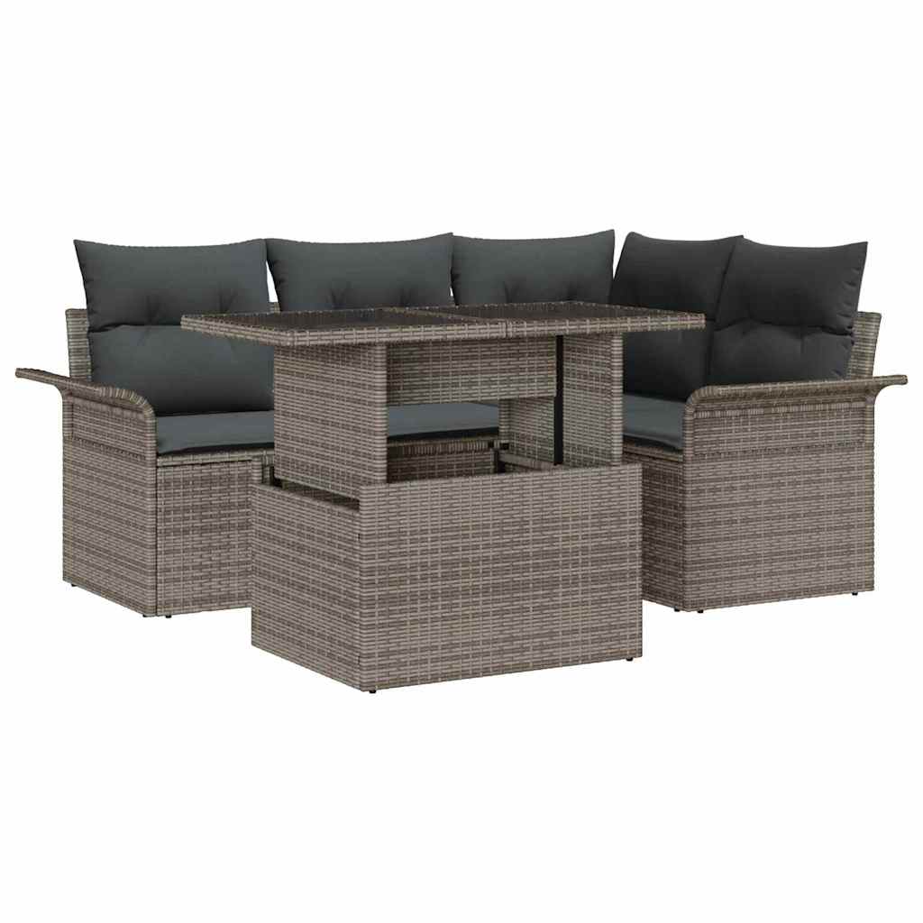 8721158983893_wbg-an-m_en_hd_5 vidaXL Garden Sofa Set with Cushion 5 pcs Grey Poly rattan - Image 2