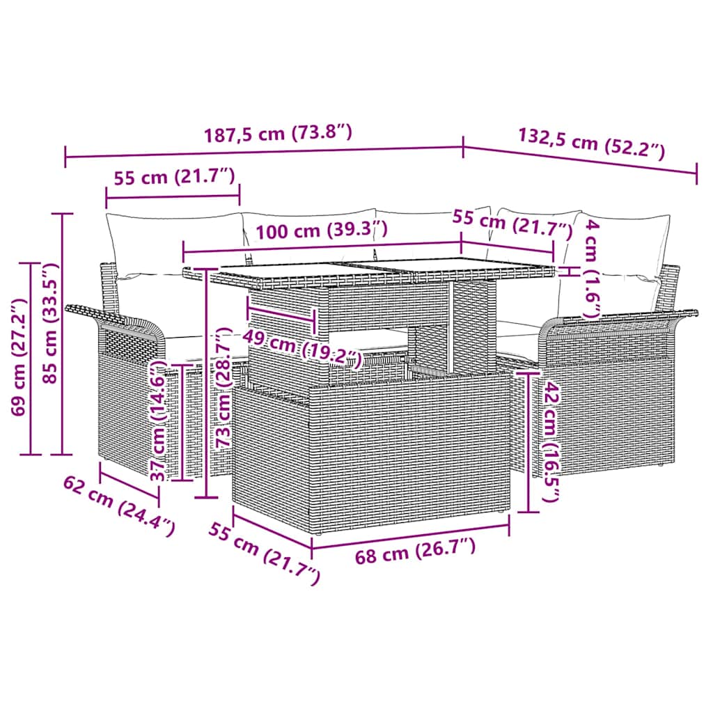 8721158983893_wbg-siz_en_hd_1 vidaXL Garden Sofa Set with Cushion 5 pcs Grey Poly rattan - Image 11