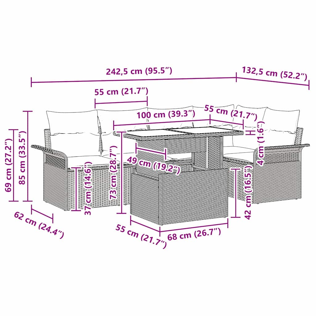 8721158983992_wbg-siz_en_hd_1 vidaXL Garden Sofa Set with Cushion 6 pcs Grey Poly rattan - Image 11