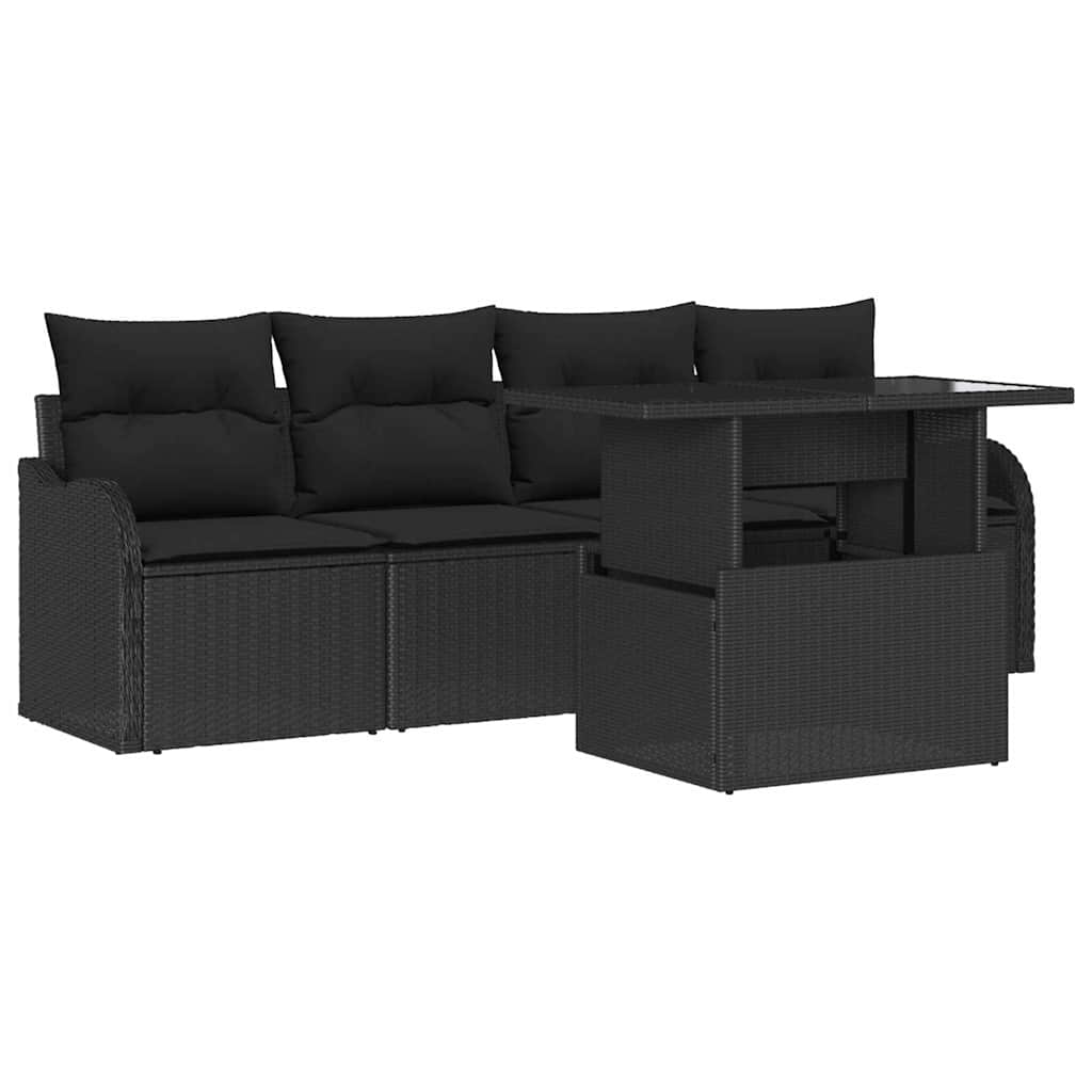 8721158984838_wbg-an-m_en_hd_4 vidaXL Garden Sofa Set with Cushion 5 pcs Black Poly rattan - Image 2