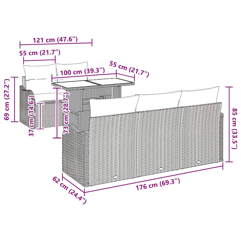 8721158984890_wbg-siz_en_hd_1 vidaXL Garden Sofa Set with Cushion 6 pcs Grey Poly rattan - Image 10