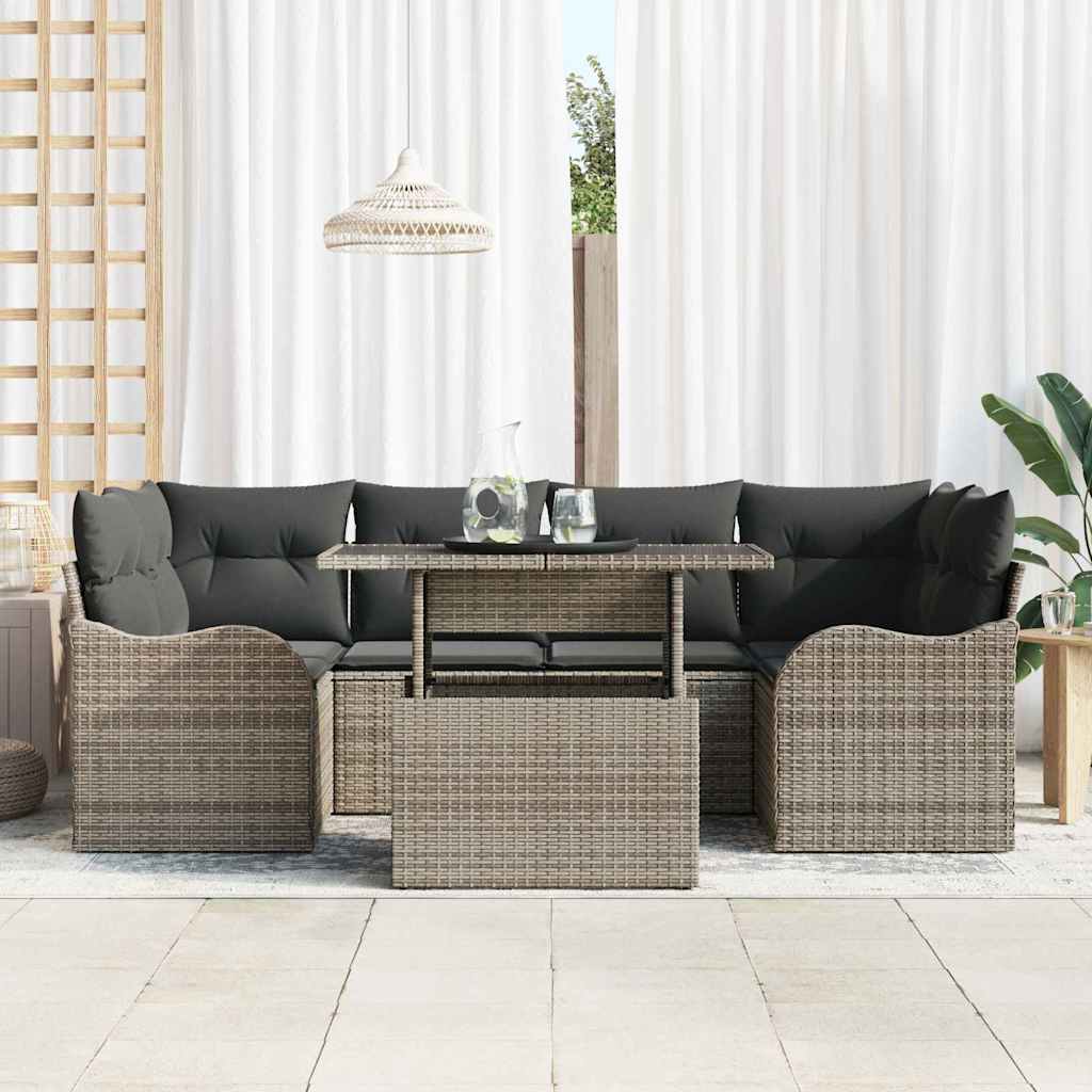 8721158985095_mo-im_en_hd_2 vidaXL Garden Sofa Set with Cushion 7 pcs Grey Poly rattan - Image 3