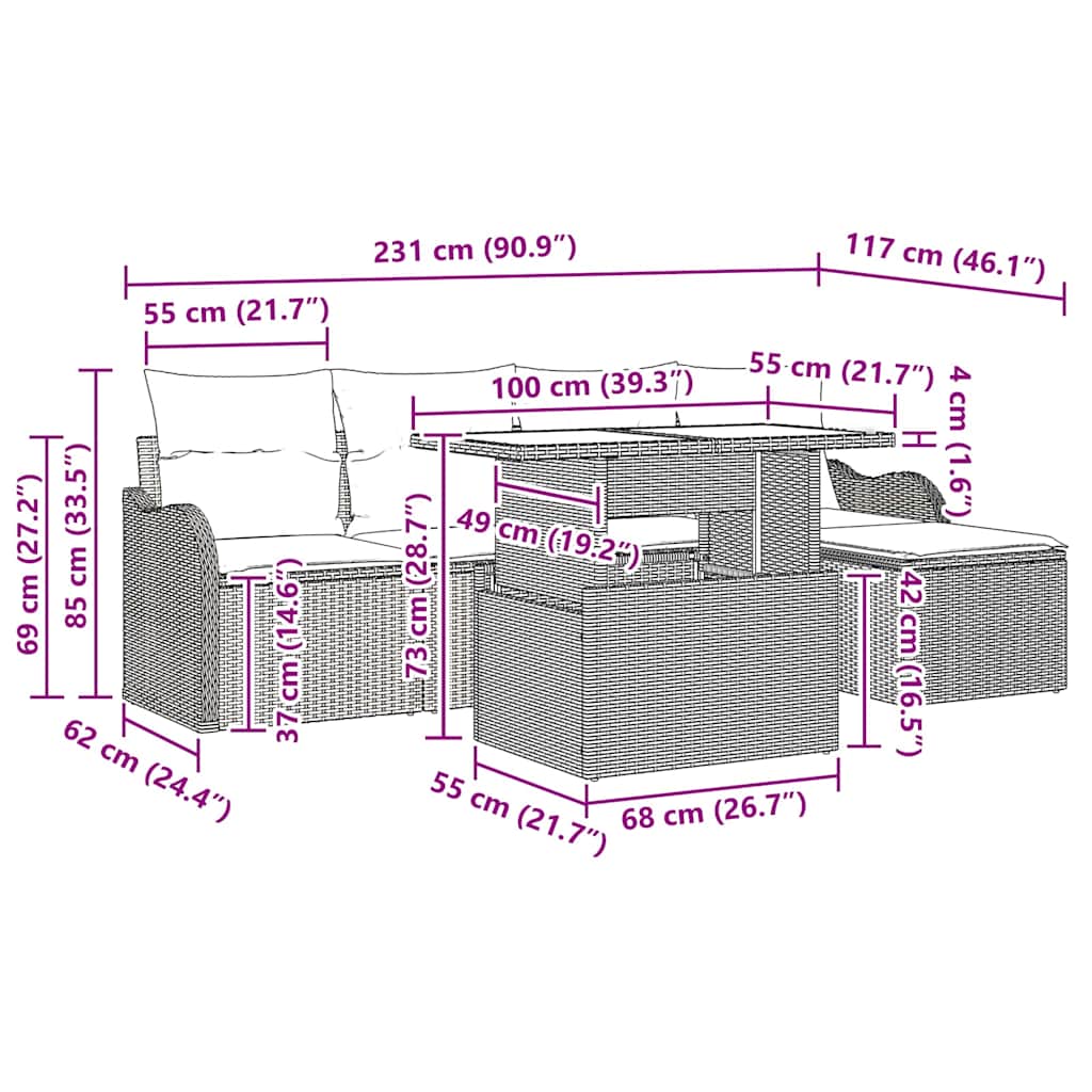 8721158985637_wbg-siz_en_hd_1 vidaXL Garden Sofa Set with Cushion 6 pcs Black Poly rattan - Image 11