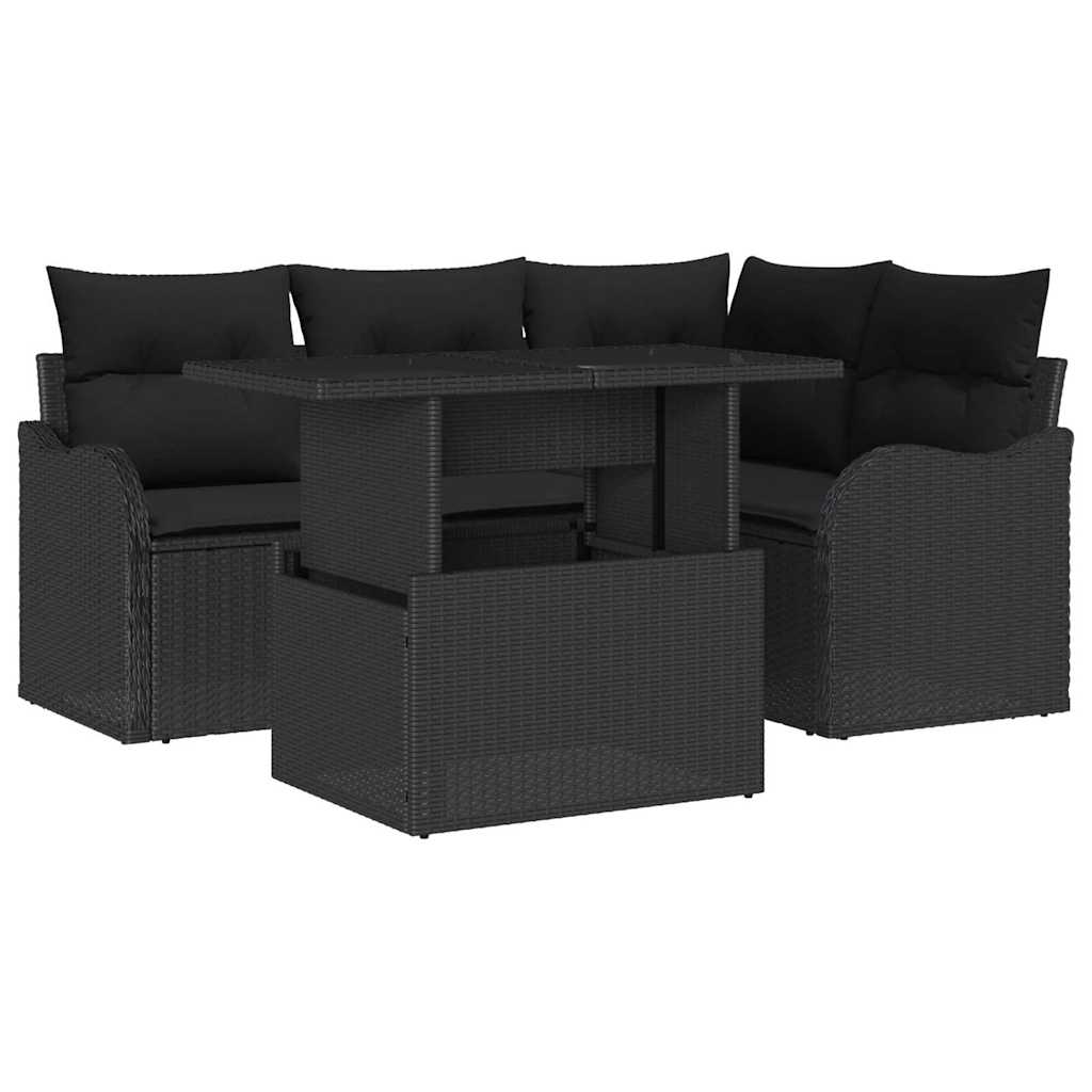 8721158985736_wbg-an-m_en_hd_5 vidaXL Garden Sofa Set with Cushion 5 pcs Black Poly rattan - Image 2