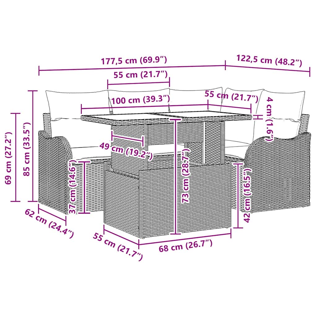 8721158985736_wbg-siz_en_hd_1 vidaXL Garden Sofa Set with Cushion 5 pcs Black Poly rattan - Image 11