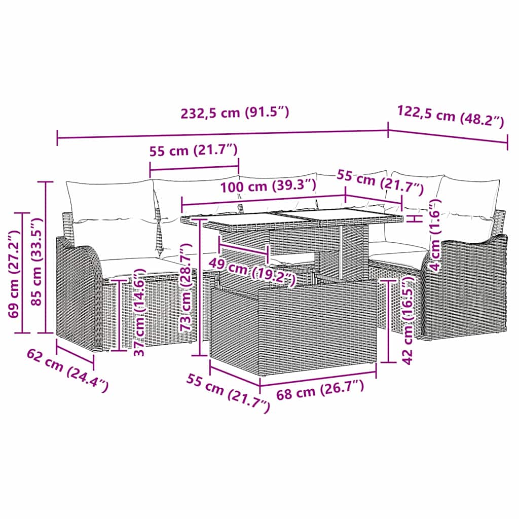 8721158985798_wbg-siz_en_hd_1 vidaXL Garden Sofa Set with Cushion 6 pcs Grey Poly rattan - Image 11