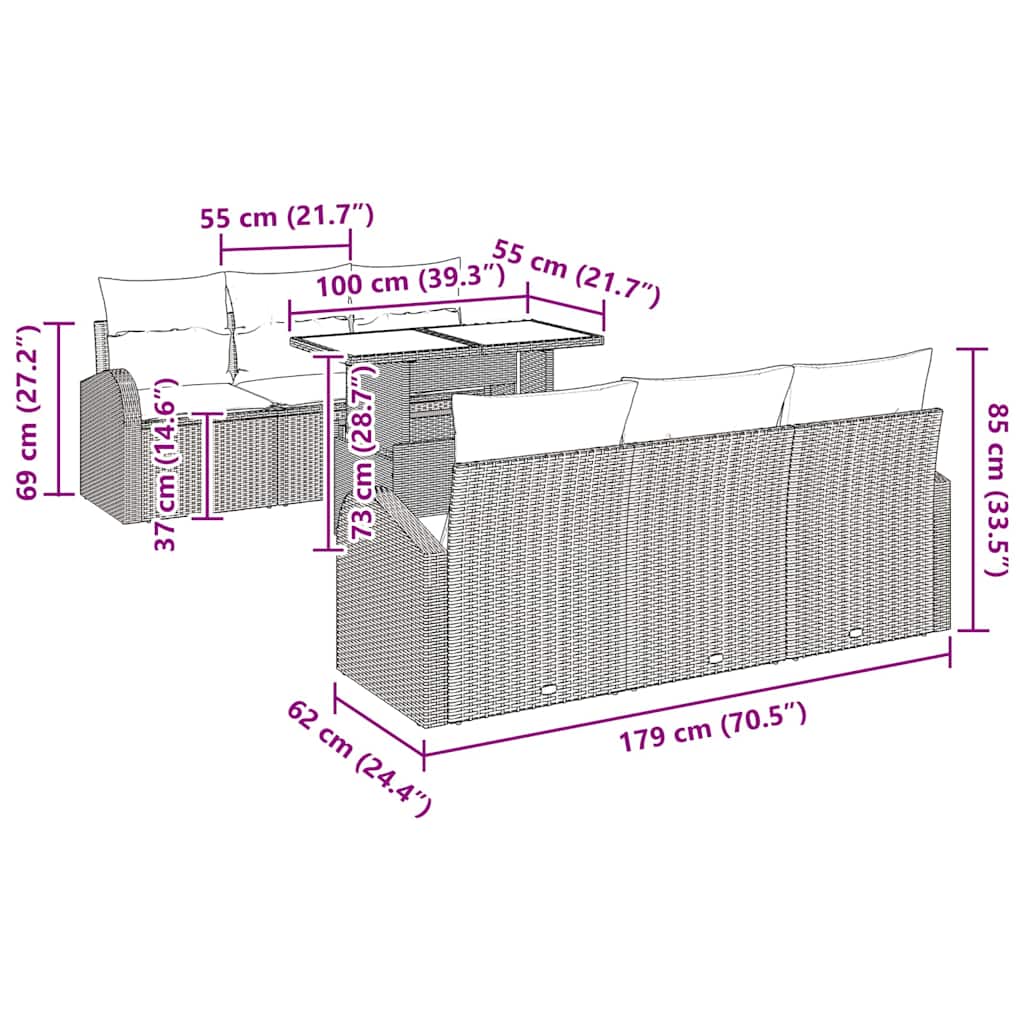8721158986832_wbg-siz_en_hd_1 vidaXL Garden Sofa Set with Cushion 7 pcs Black Poly rattan - Image 10