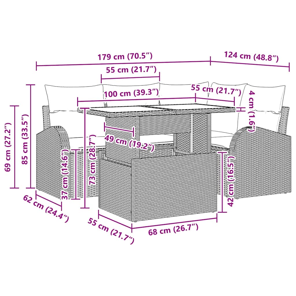 8721158987532_wbg-siz_en_hd_1 vidaXL Garden Sofa Set with Cushion 5 pcs Black Poly rattan - Image 11