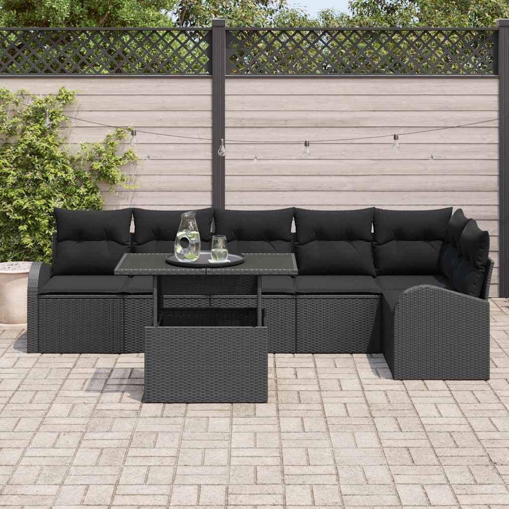 8721158987730_mo-im_en_hd_2 vidaXL Garden Sofa Set with Cushion 7 pcs Black 100 x 55 x 73 cm - Image 3