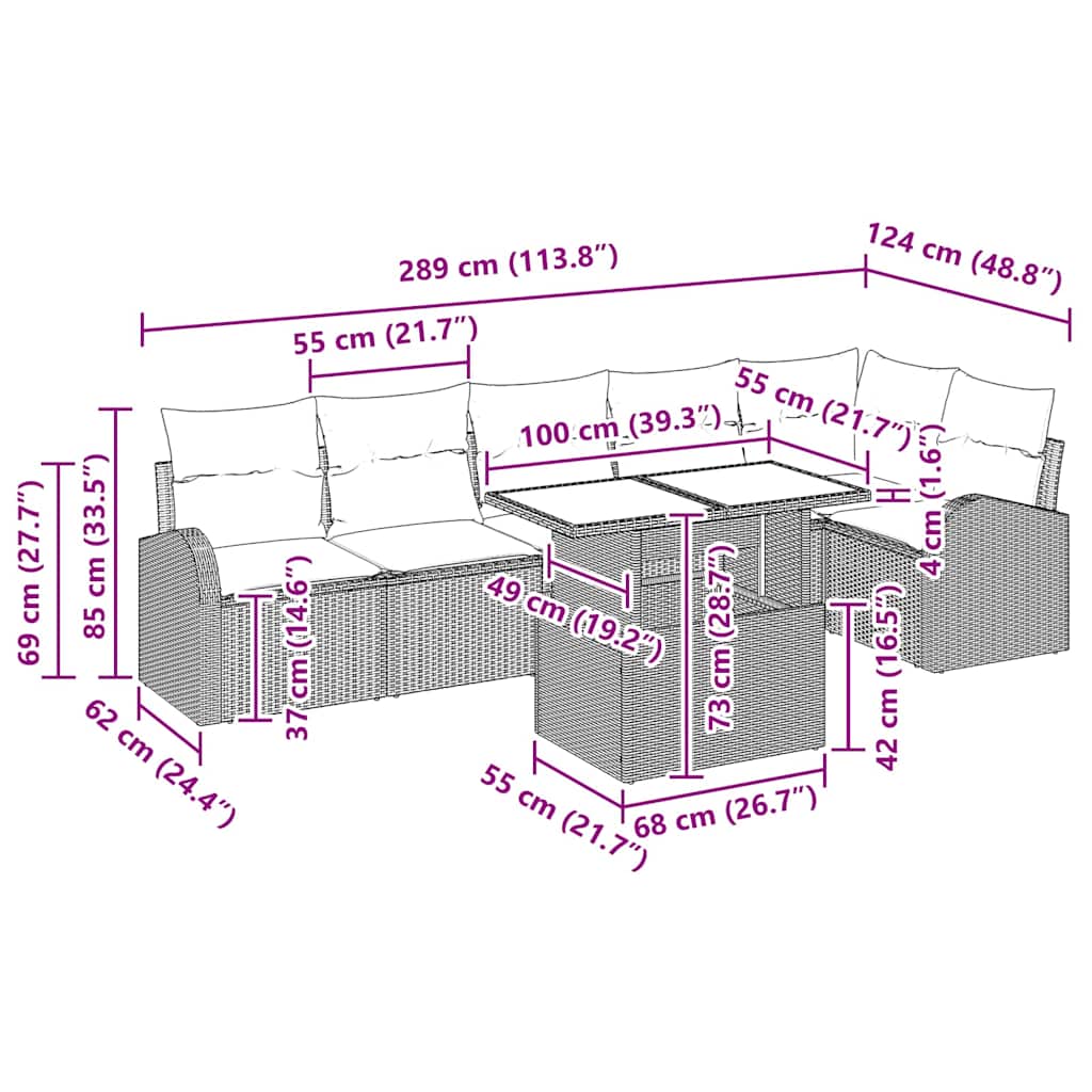 8721158987730_wbg-siz_en_hd_1 vidaXL Garden Sofa Set with Cushion 7 pcs Black 100 x 55 x 73 cm - Image 11