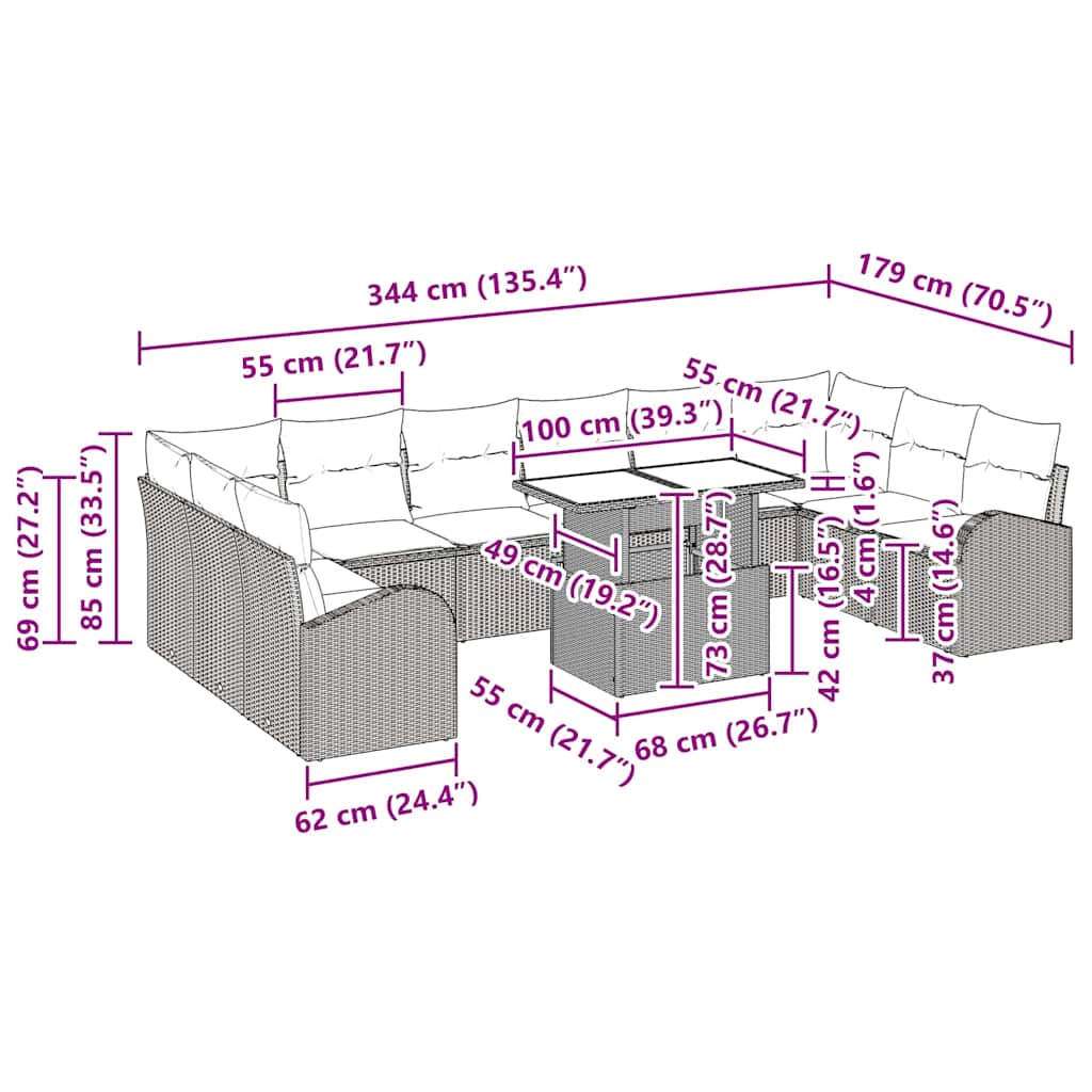 8721158988331_wbg-siz_en_hd_1 vidaXL Garden Sofa Set with Cushion 11 pcs Black 100 x 55 x 73 cm - Image 11