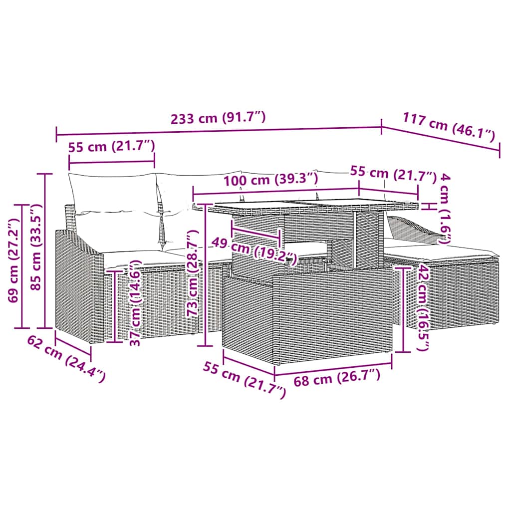 8721158990990_wbg-siz_en_hd_1 vidaXL Garden Sofa Set with Cushion 6 pcs Grey - Image 11