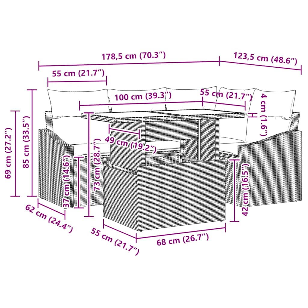 8721158991096_wbg-siz_en_hd_1 vidaXL Garden Sofa Set with Cushion 5 pcs Grey 100 x 55 x 73 cm - Image 11