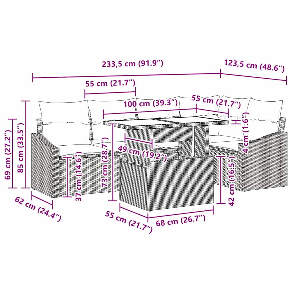 8721158991195_wbg-siz_en_hd_1 vidaXL Garden Sofa Set with Cushion 6 pcs Grey 100 x 55 x 73 cm - Image 11
