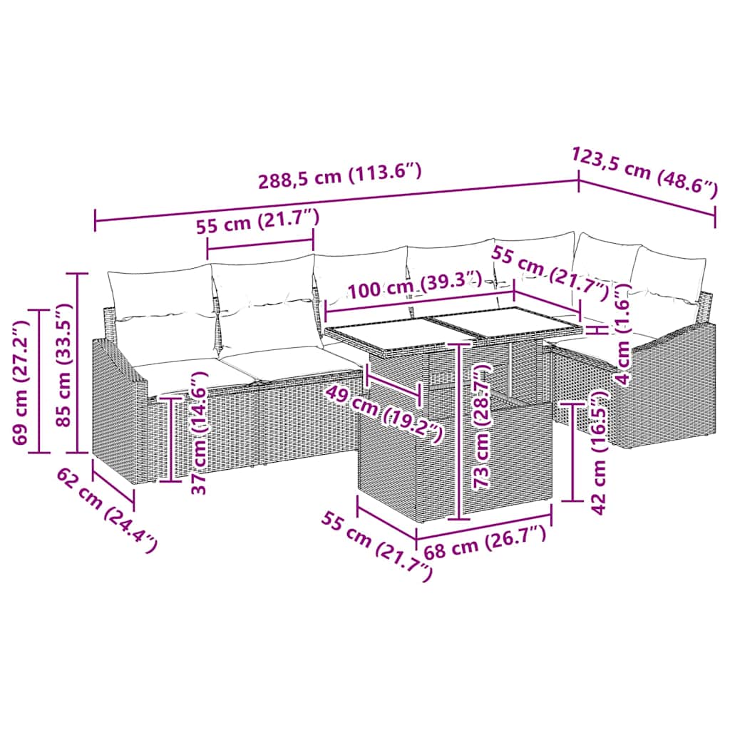 8721158991294_wbg-siz_en_hd_1 vidaXL Garden Sofa Set with Cushion 7 pcs Grey 100 x 55 x 73 cm - Image 11