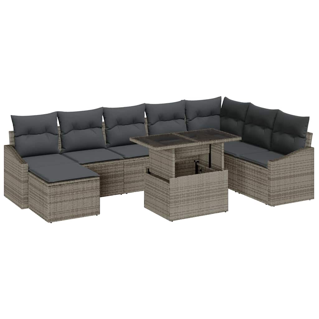 8721158991690_wbg-an-m_en_hd_6 vidaXL Garden Sofa Set 9 pcs Grey Poly rattan, powder-coated steel - Image 2