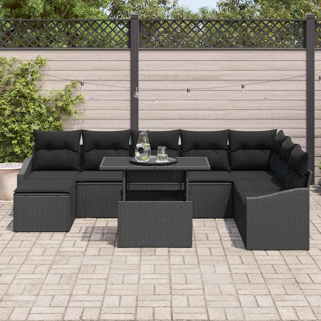 8721158991737_mo-im_en_hd_2 vidaXL Garden Sofa Set 9 pcs Black Poly rattan, powder-coated steel - Image 3