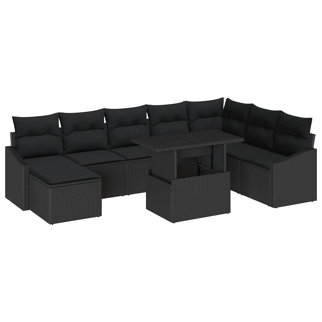 8721158991737_wbg-an-m_en_hd_6 vidaXL Garden Sofa Set 9 pcs Black Poly rattan, powder-coated steel - Image 2