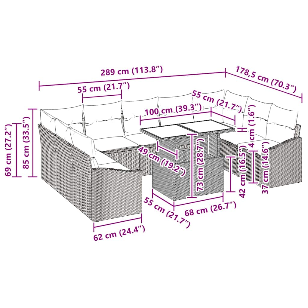 8721158991799_wbg-siz_en_hd_1 vidaXL Garden Sofa Set with Cushion 10 pcs Grey 100 x 55 x 73 cm - Image 11