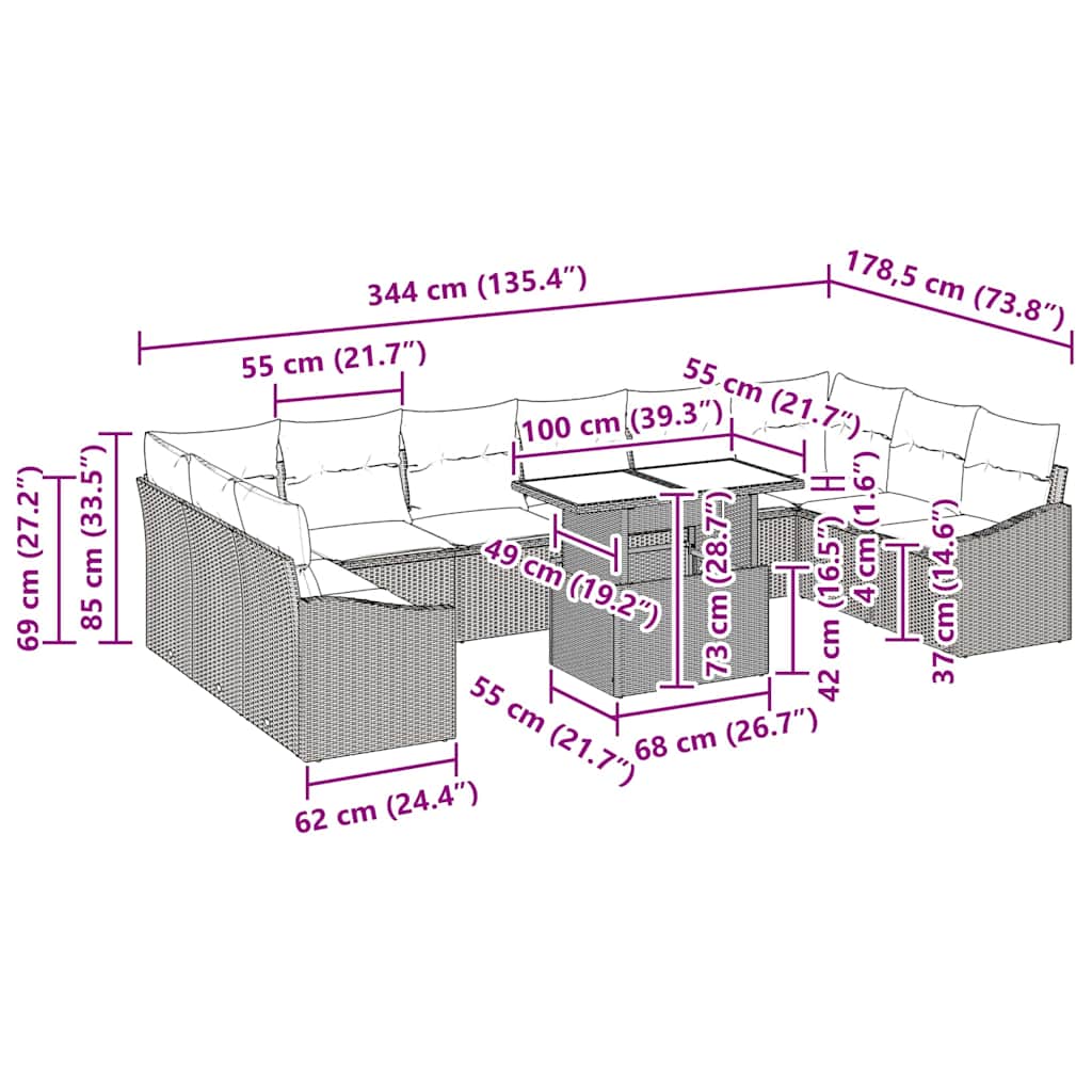 8721158991898_wbg-siz_en_hd_1 vidaXL Garden Sofa Set with Cushion 11 pcs Grey 100 x 55 x 73 cm - Image 11