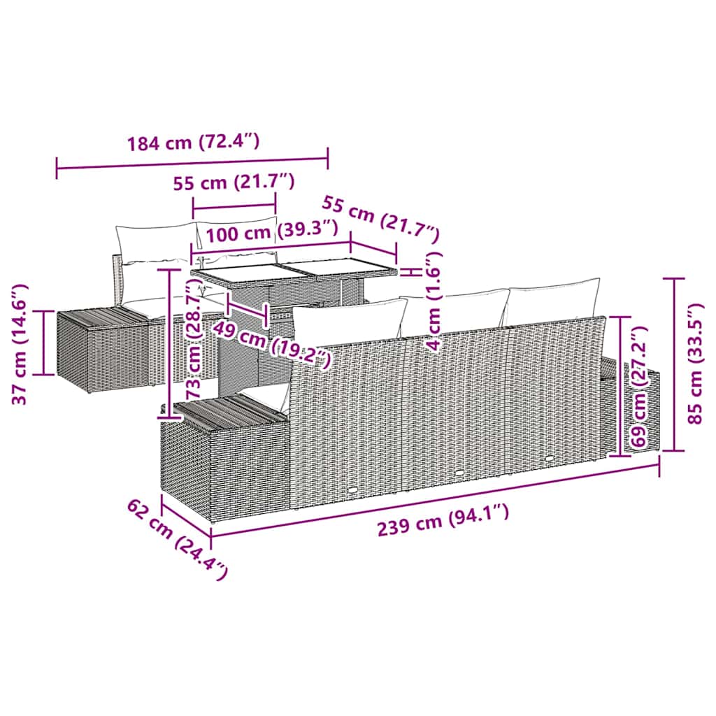 8721158992130_wbg-siz_en_hd_1 vidaXL Garden Sofa Set with Cushion 6 pcs Black 100 x 55 x 73 cm - Image 10