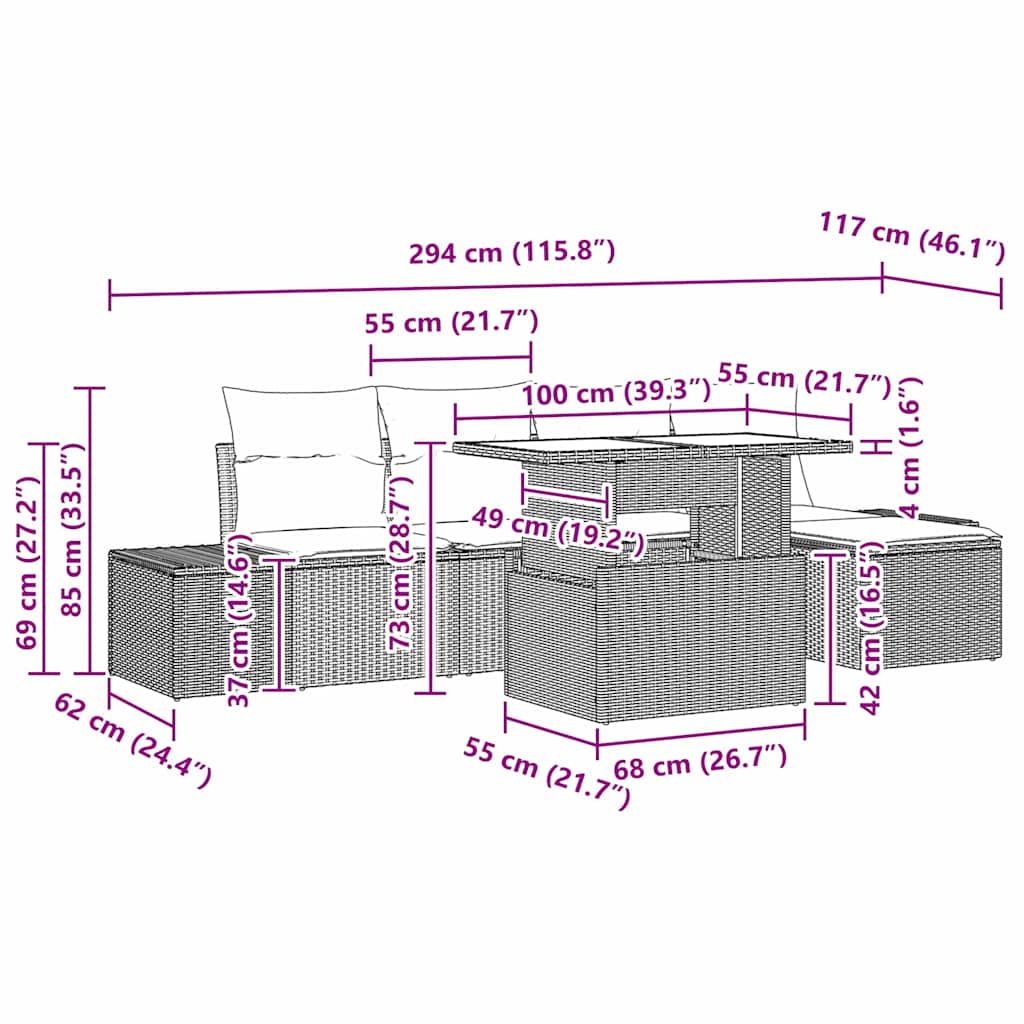 8721158992833_wbg-siz_en_hd_1 vidaXL Garden Sofa Set with Cushion 6 pcs Black - Image 11