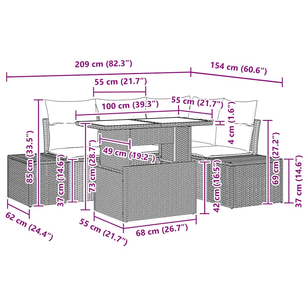 8721158992932_wbg-siz_en_hd_1 vidaXL Garden Sofa Set with Cushion 5 pcs Black 100 x 55 x 73 cm - Image 11