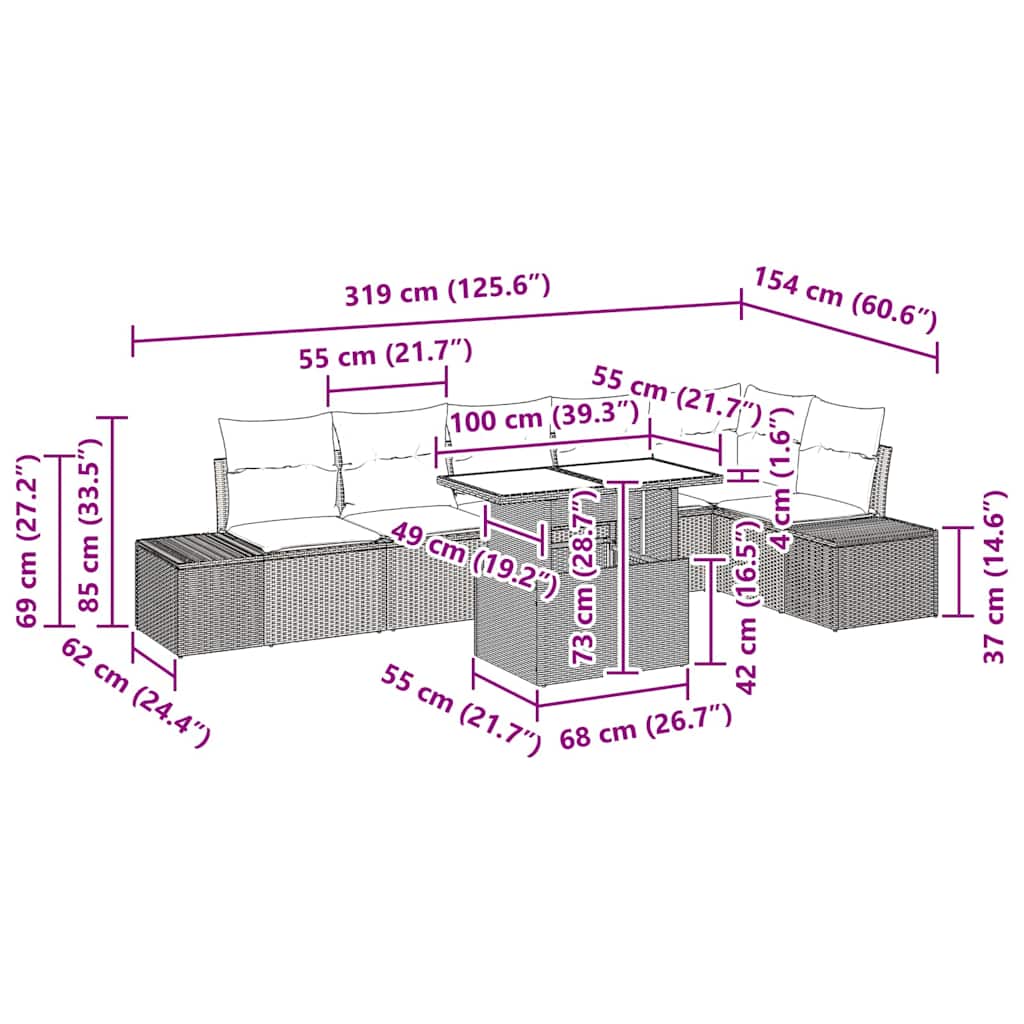 8721158993137_wbg-siz_en_hd_1 vidaXL Garden Sofa Set with Cushion 7 pcs Black 100 x 55 x 73 cm - Image 11
